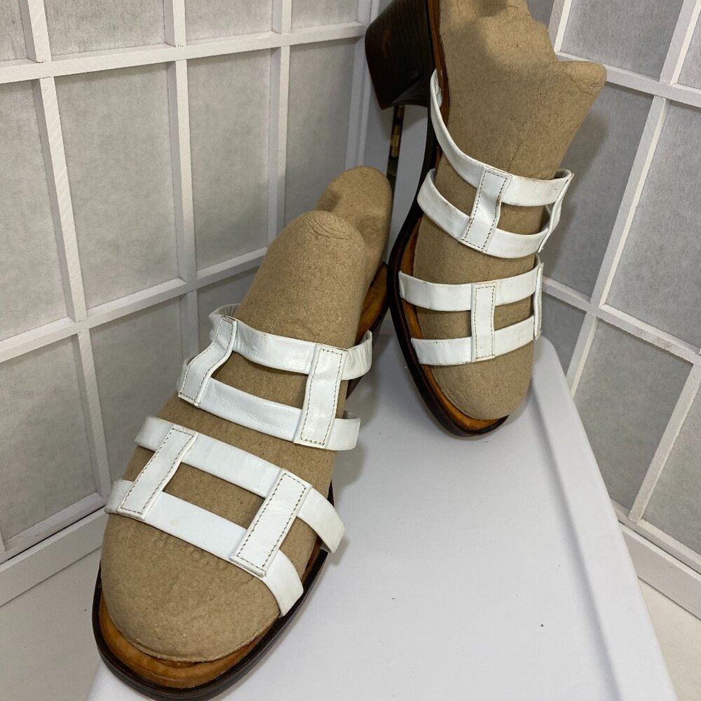 Callisto Sz 8W White Sandals of California Block Heels